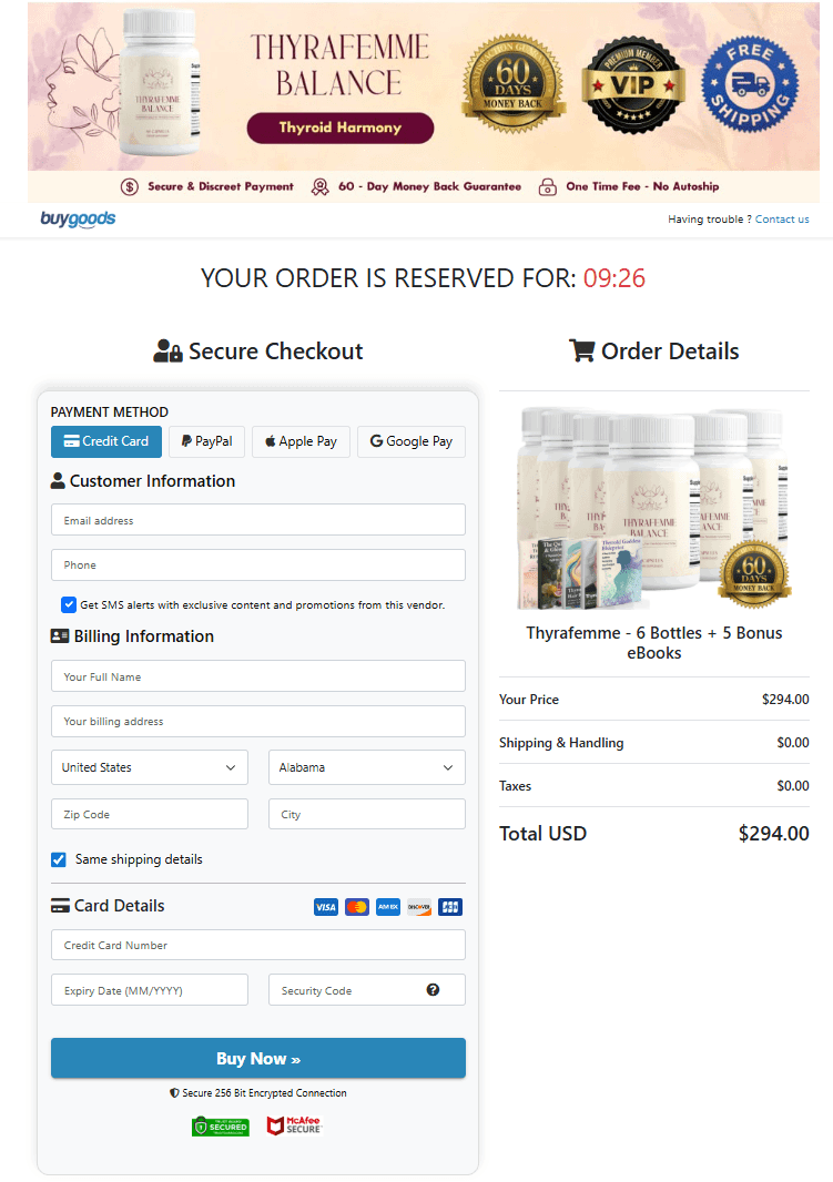 Thyrafemme Balance order slip